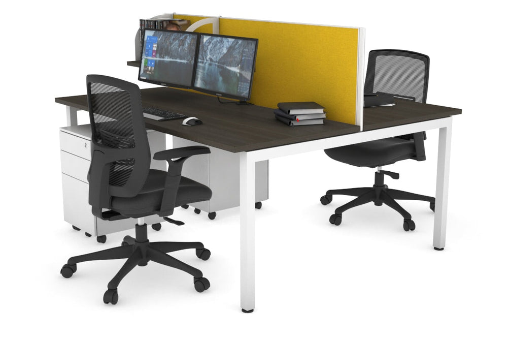 Quadro Square Legs 2 Person Office Workstation [1400L x 700W]-white leg dark oak mustard yellow (500H x 1400W)