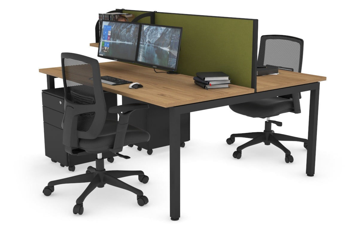 Quadro Square Legs 2 Person Office Workstation [1400L x 700W]-black leg salvage oak green moss (500H x 1400W)