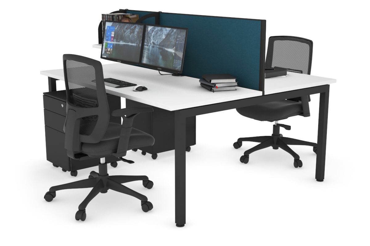 Quadro Square Legs 2 Person Office Workstation [1400L x 700W]-black leg white deep blue (500H x 1400W)