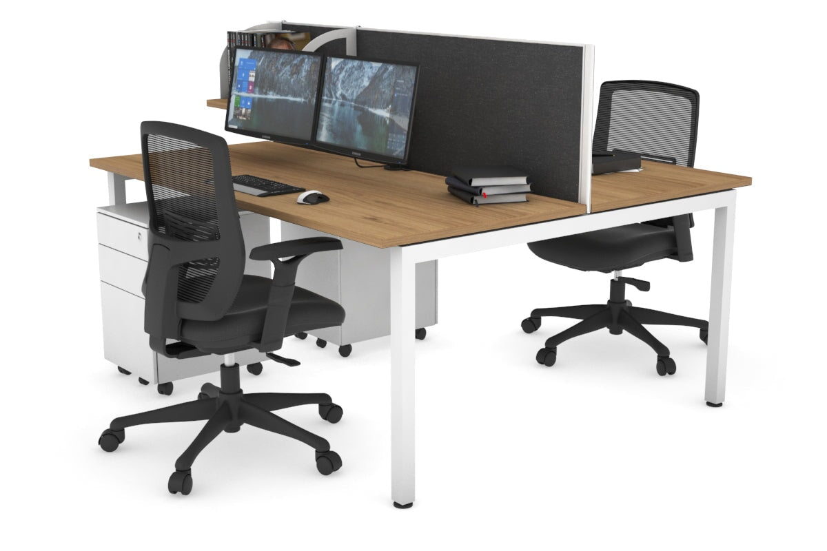 Quadro Square Legs 2 Person Office Workstation [1400L x 700W]-white leg salvage oak moody charcoal (500H x 1400W)