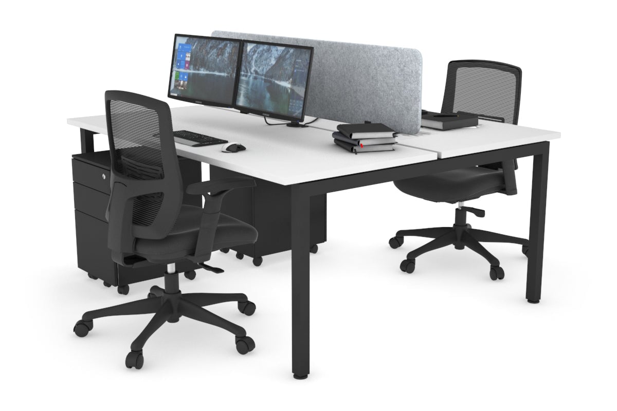 Quadro Square Legs 2 Person Office Workstation [1400L x 700W]-black leg white light grey echo panel (400H x 1200W)