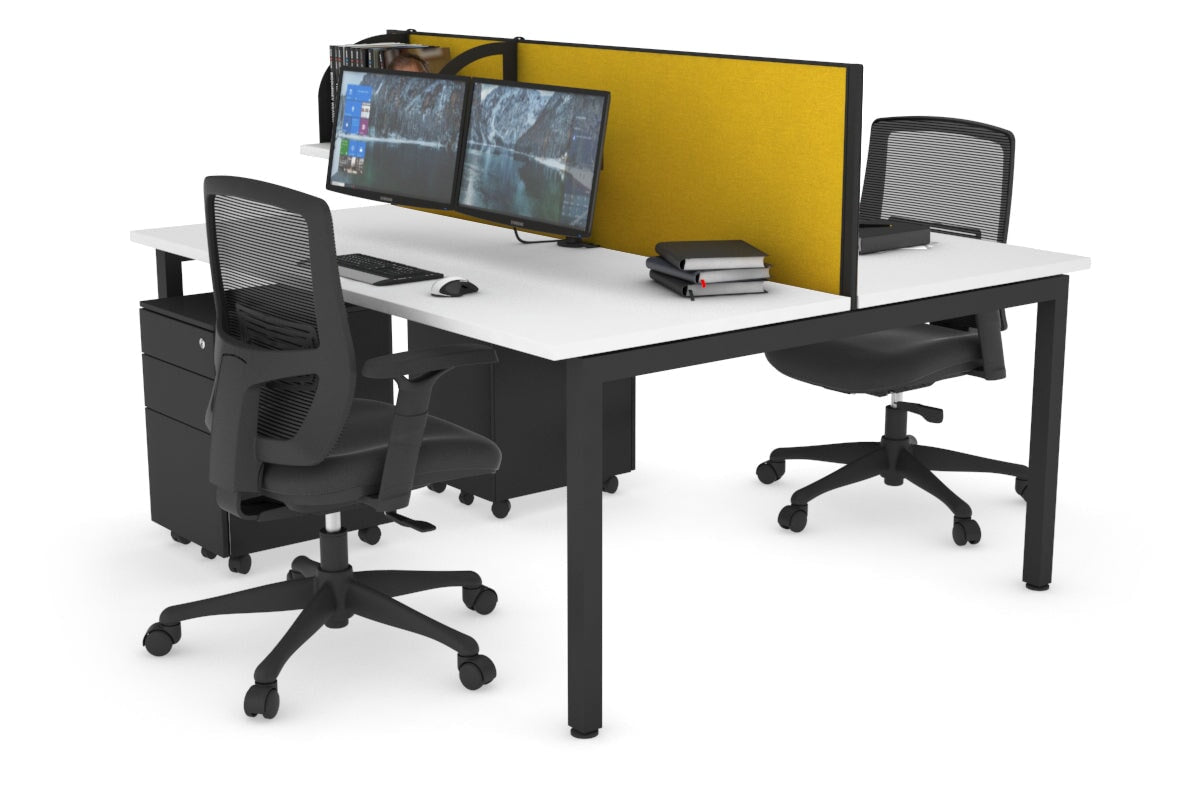 Quadro Square Legs 2 Person Office Workstation [1400L x 700W]-black leg white mustard yellow (500H x 1400W)