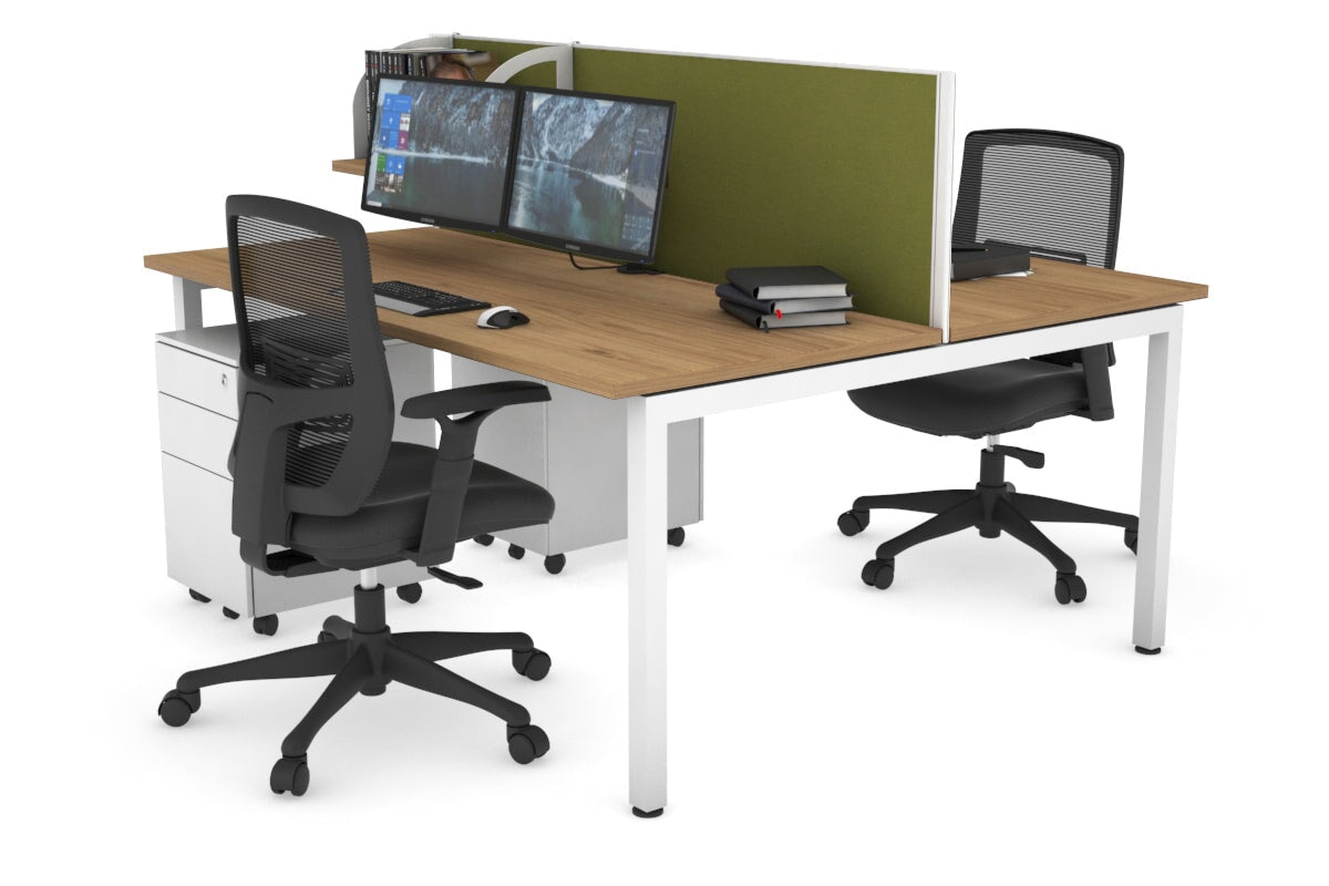 Quadro Square Legs 2 Person Office Workstation [1400L x 700W]-white leg salvage oak green moss (500H x 1400W)