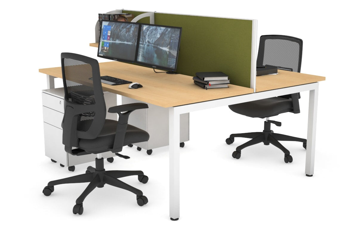 Quadro Square Legs 2 Person Office Workstation [1400L x 700W]-white leg maple green moss (500H x 1400W)