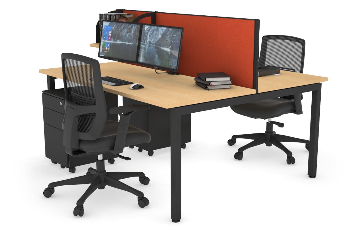 Quadro Square Legs 2 Person Office Workstation [1400L x 700W]-black leg maple orange squash (500H x 1400W)