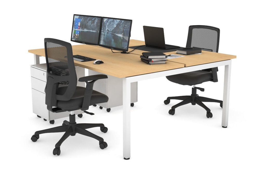 Quadro Square Legs 2 Person Office Workstation [1400L x 700W]-white leg maple none