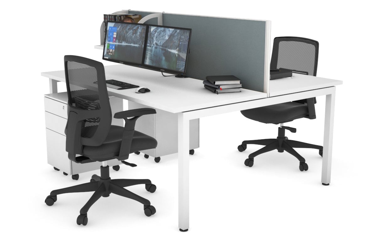 Quadro Square Legs 2 Person Office Workstation [1400L x 700W]-white leg white cool grey (500H x 1400W)