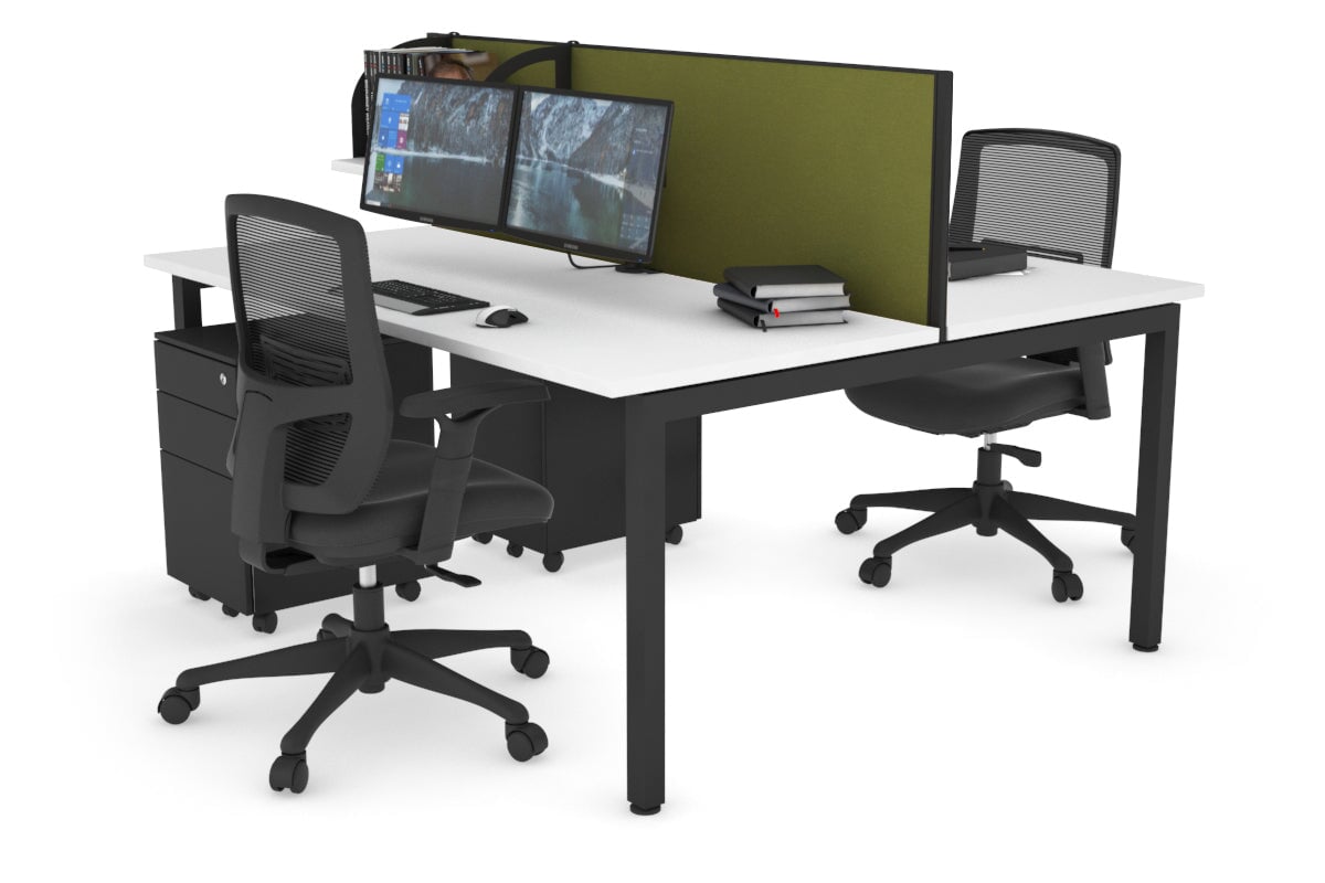 Quadro Square Legs 2 Person Office Workstation [1400L x 700W]-black leg white green moss (500H x 1400W)