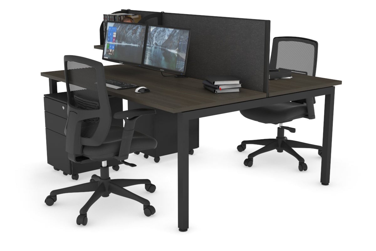 Quadro Square Legs 2 Person Office Workstation [1400L x 700W]-black leg dark oak moody charcoal (500H x 1400W)