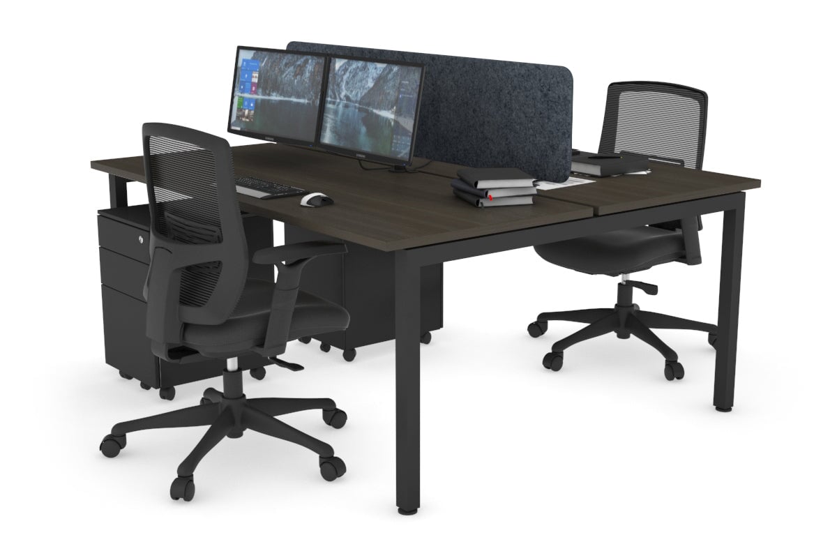 Quadro Square Legs 2 Person Office Workstation [1400L x 700W]-black leg dark oak dark grey echo panel (400H x 1200W)