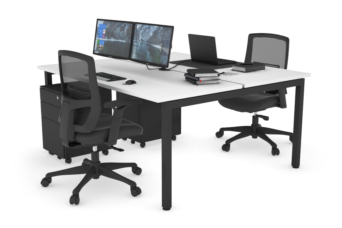 Quadro Square Legs 2 Person Office Workstation [1400L x 700W]-black leg white none