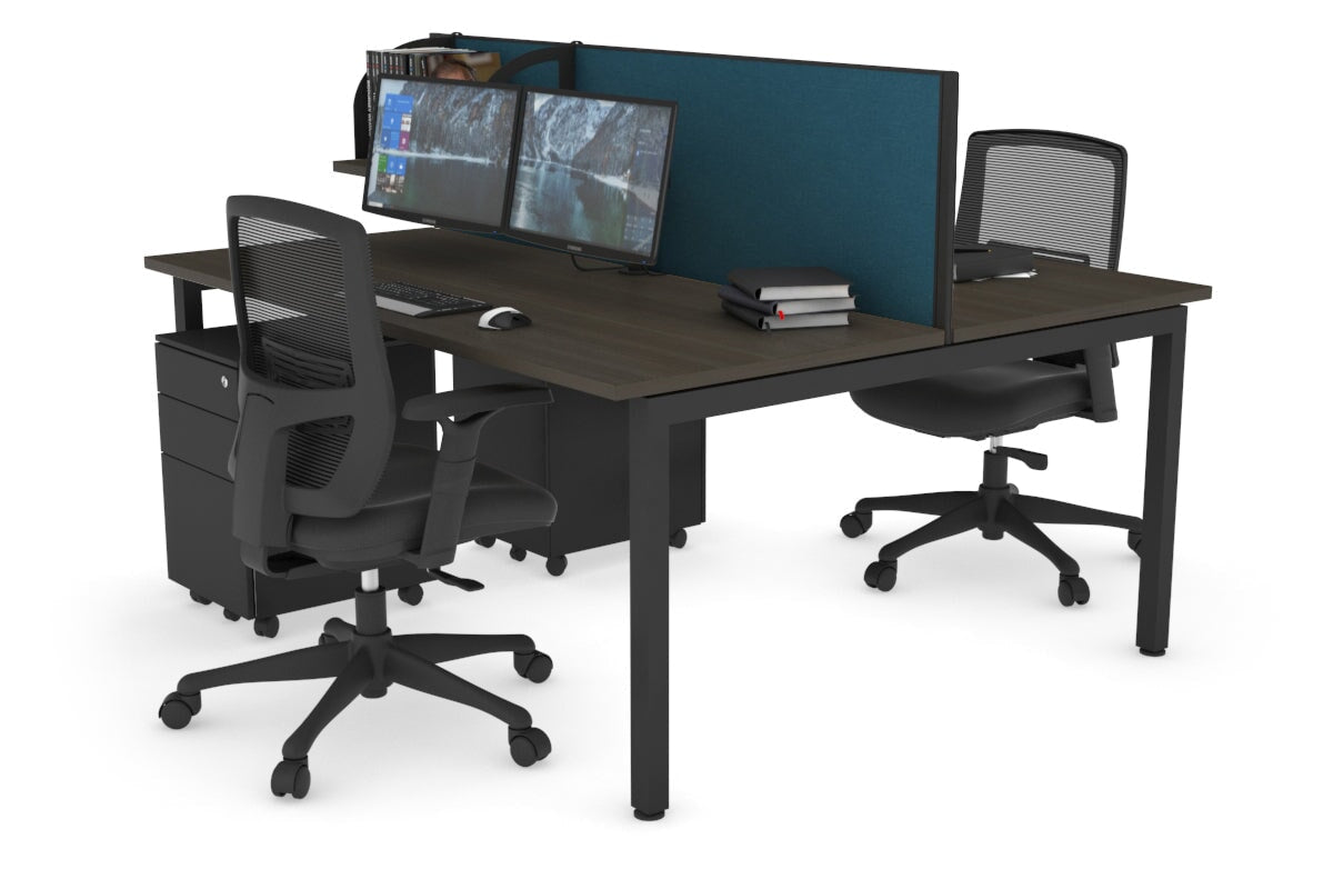 Quadro Square Legs 2 Person Office Workstation [1400L x 700W]-black leg dark oak deep blue (500H x 1400W)
