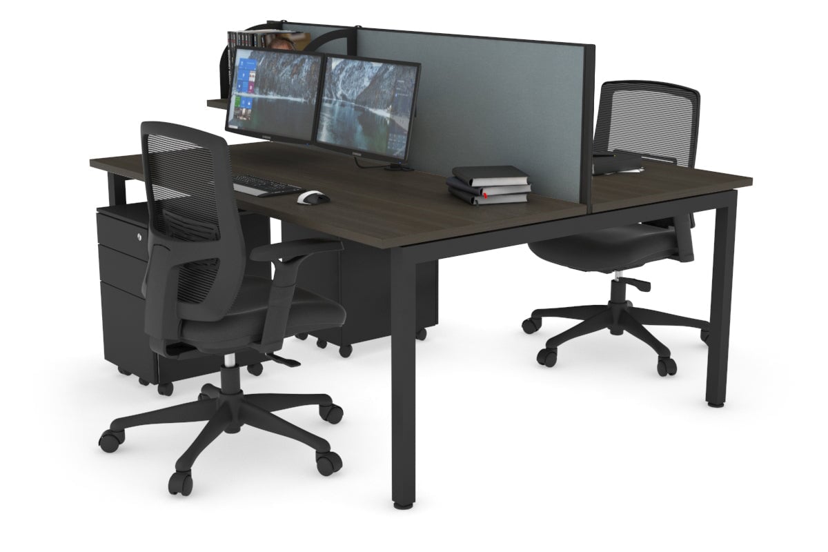 Quadro Square Legs 2 Person Office Workstation [1400L x 700W]-black leg dark oak cool grey (500H x 1400W)
