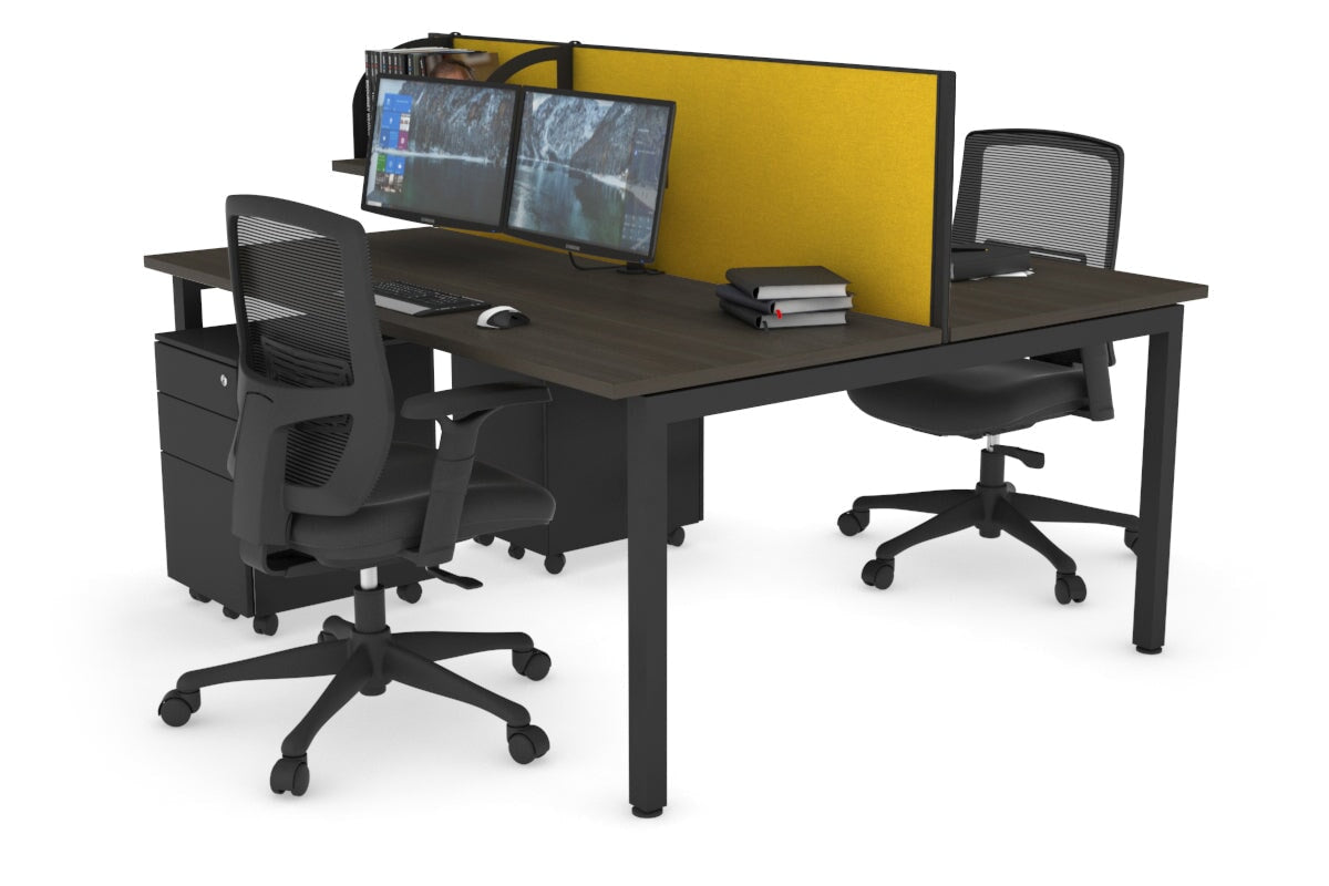 Quadro Square Legs 2 Person Office Workstation [1400L x 700W]-black leg dark oak mustard yellow (500H x 1400W)