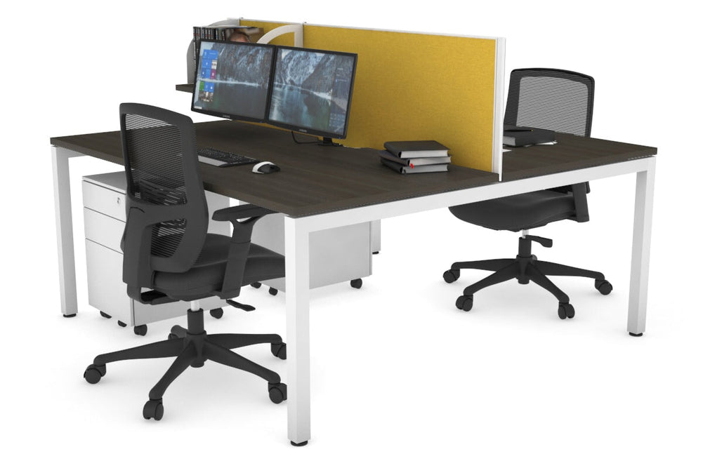 Quadro Square Legs 2 Person Office Workstation [1400L x 800W with Cable Scallop]-white leg dark oak mustard yellow (500H x 1400W)