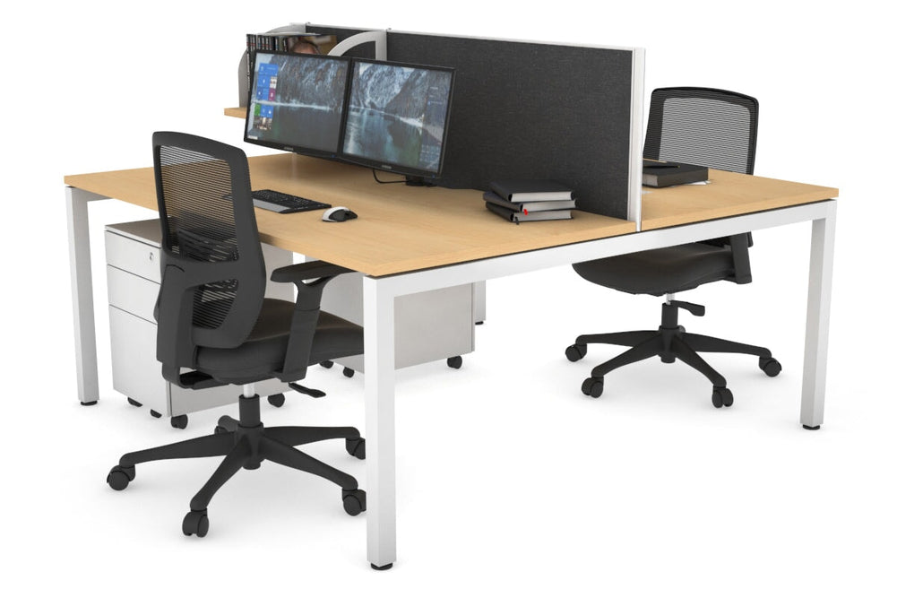 Quadro Square Legs 2 Person Office Workstation [1400L x 800W with Cable Scallop]-white leg maple moody charcoal (500H x 1400W)