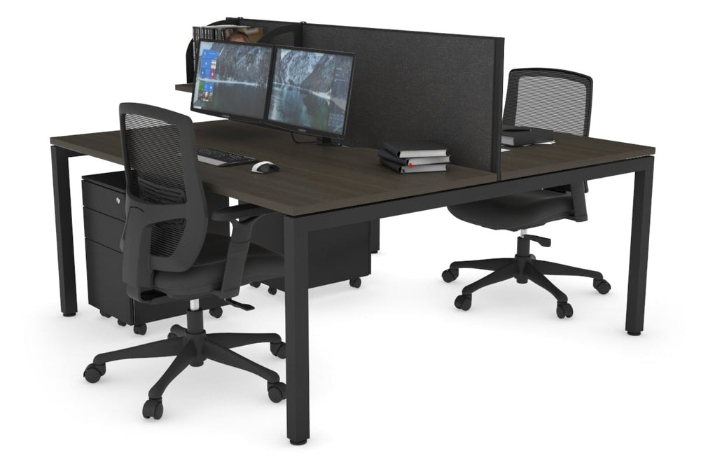 Quadro Square Legs 2 Person Office Workstation [1400L x 800W with Cable Scallop]-black leg dark oak moody charcoal (500H x 1400W)