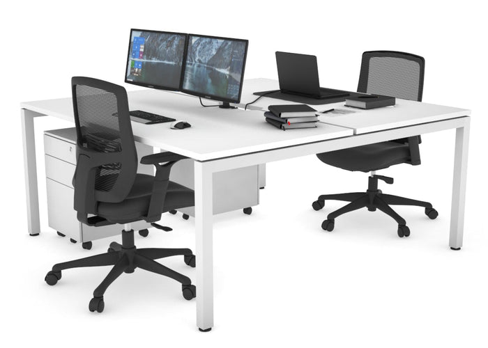 Quadro Square Leg 2 Person Office Workstations [1400L x 800W with Cable Scallop] Jasonl white leg white none