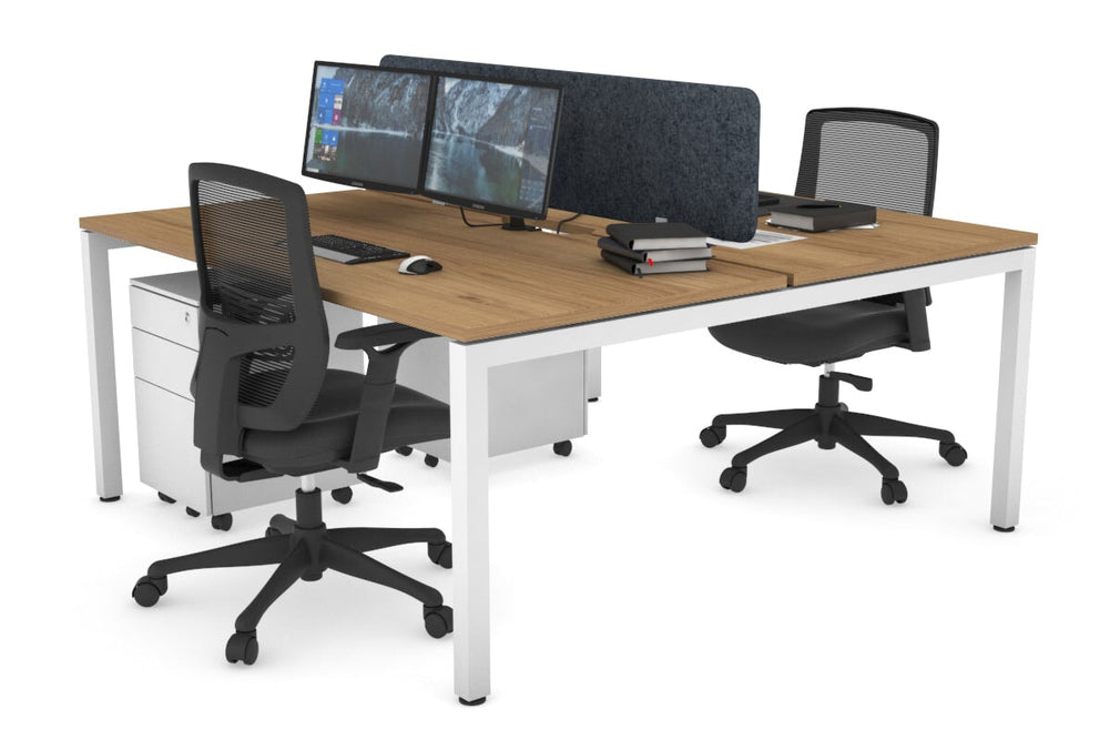 Quadro Square Legs 2 Person Office Workstation [1400L x 800W with Cable Scallop]-white leg salvage oak dark grey acoustic panel (400H x 1200W)