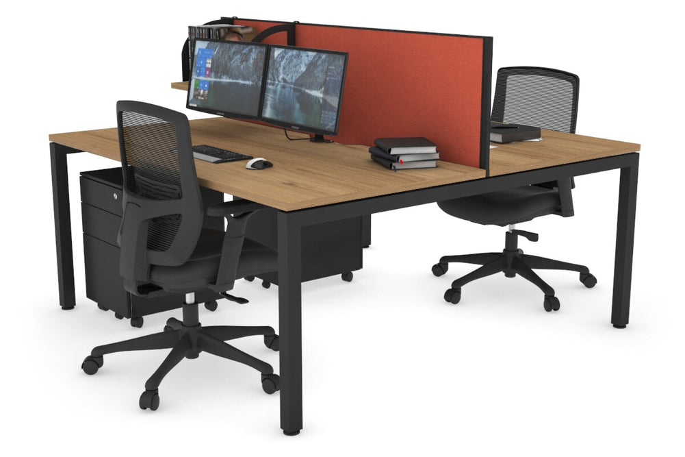 Quadro Square Legs 2 Person Office Workstation [1400L x 800W with Cable Scallop]-black leg salvage oak orange squash (500H x 1400W)