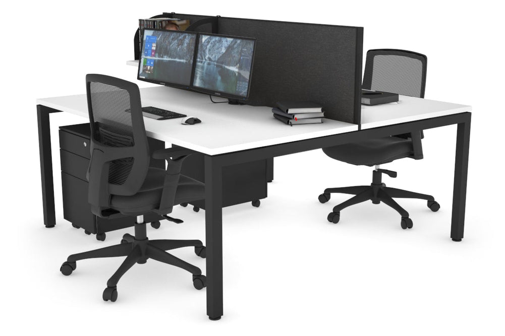 Quadro Square Legs 2 Person Office Workstation [1400L x 800W with Cable Scallop]-black leg white moody charcoal (500H x 1400W)