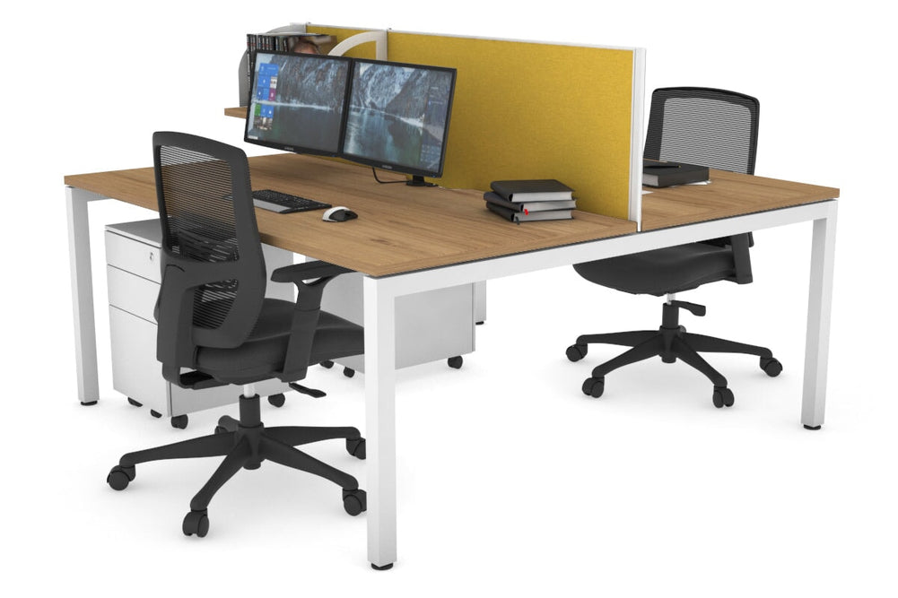 Quadro Square Legs 2 Person Office Workstation [1400L x 800W with Cable Scallop]-white leg salvage oak mustard yellow (500H x 1400W)