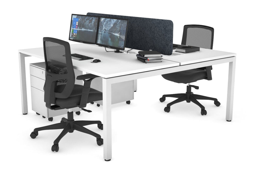 Quadro Square Legs 2 Person Office Workstation [1400L x 800W with Cable Scallop]-white leg white dark grey acoustic panel (400H x 1200W)