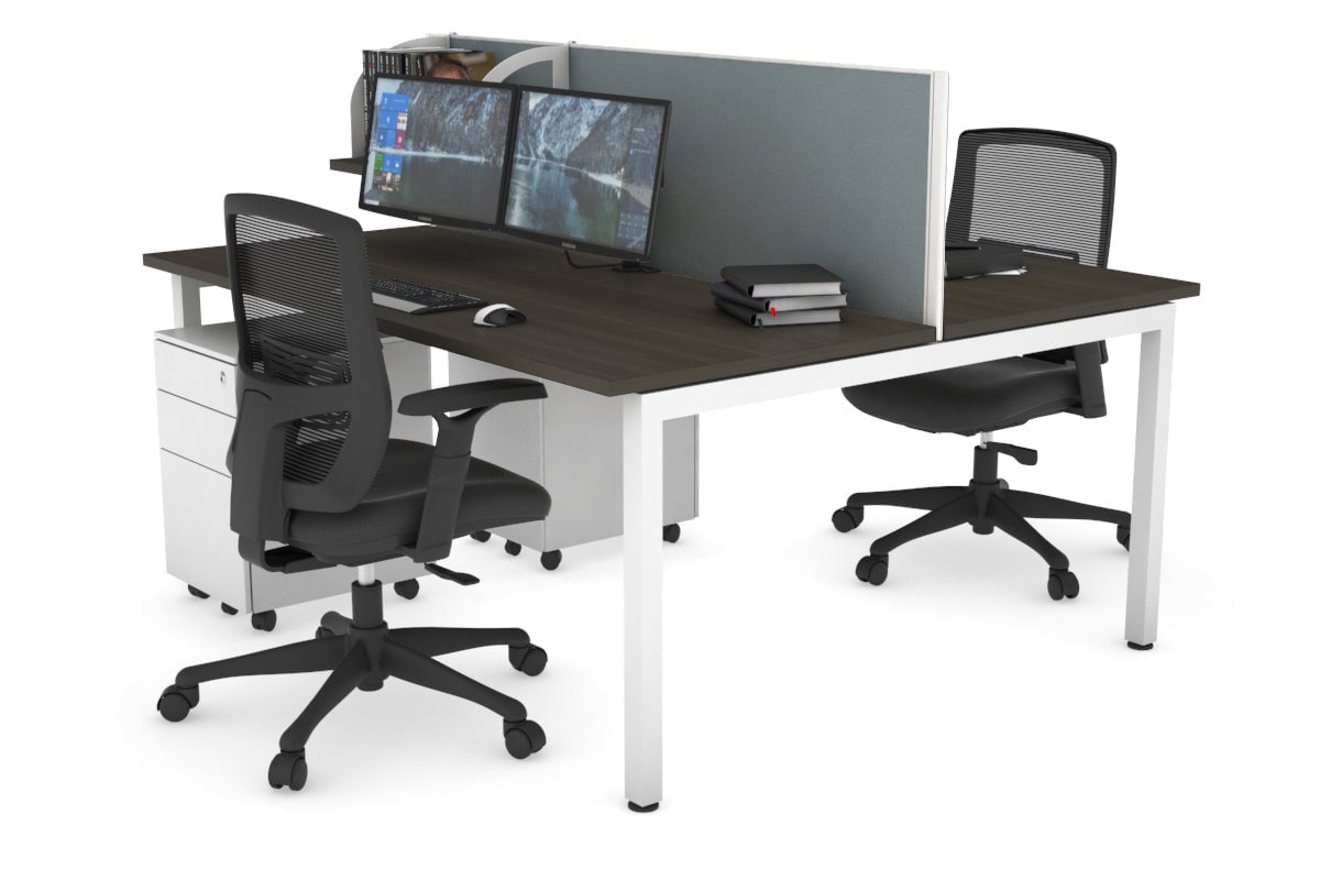 Quadro Square Leg 2 Person Office Workstations [1600L x 700W] Jasonl white leg dark oak cool grey (500H x 1600W)