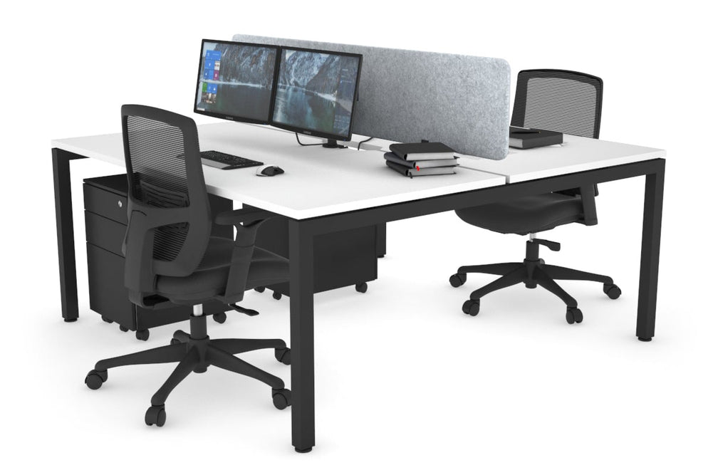 Quadro Square Legs 2 Person Office Workstation [1600L x 800W with Cable Scallop]-black leg white light grey acoustic panel (400H x 1600W)