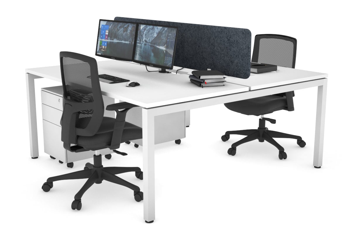 Quadro Square Leg 2 Person Office Workstations [1600L x 800W with Cable Scallop] Jasonl white leg white dark grey echo panel (400H x 1600W)