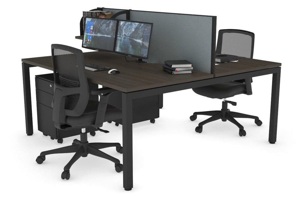 Quadro Square Legs 2 Person Office Workstation [1600L x 800W with Cable Scallop]-black leg dark oak cool grey (500H x 1600W)