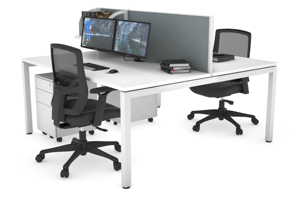 Quadro Square Legs 2 Person Office Workstation [1600L x 800W with Cable Scallop]-white leg white cool grey (500H x 1600W)