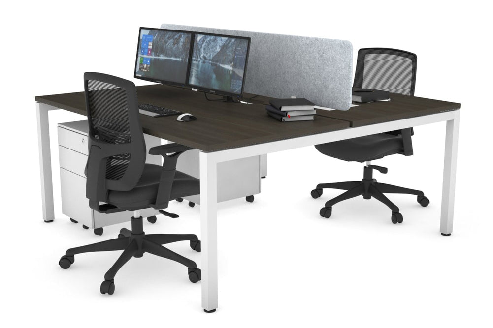 Quadro Square Legs 2 Person Office Workstation [1600L x 800W with Cable Scallop]-white leg dark oak light grey acoustic panel (400H x 1600W)