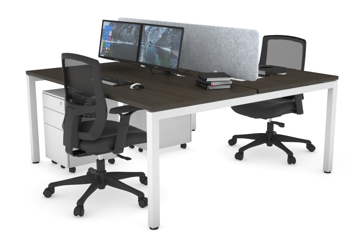 Quadro Square Leg 2 Person Office Workstations [1600L x 800W with Cable Scallop] Jasonl white leg dark oak light grey echo panel (400H x 1600W)