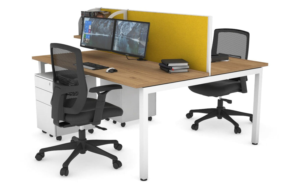 Quadro Square Legs 2 Person Office Workstation [1800L x 700W]-white leg salvage oak mustard yellow (500H x 1800W)