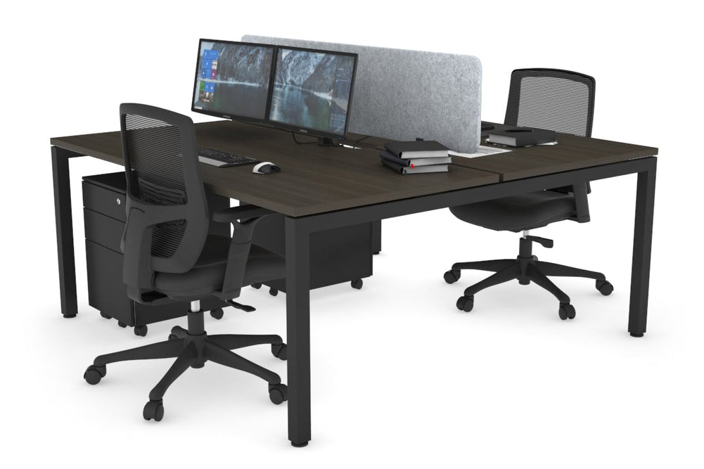 Quadro Square Legs 2 Person Office Workstation [1800L x 800W with Cable Scallop]-black leg dark oak light grey acoustic panel (400H x 1600W)