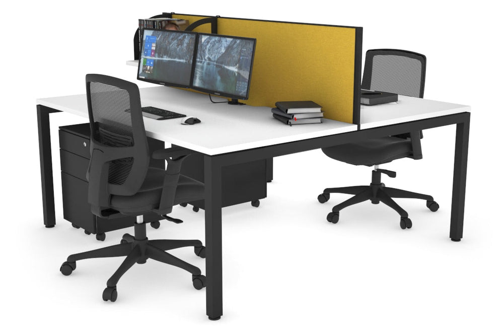 Quadro Square Legs 2 Person Office Workstation [1800L x 800W with Cable Scallop]-black leg white mustard yellow (500H x 1800W)
