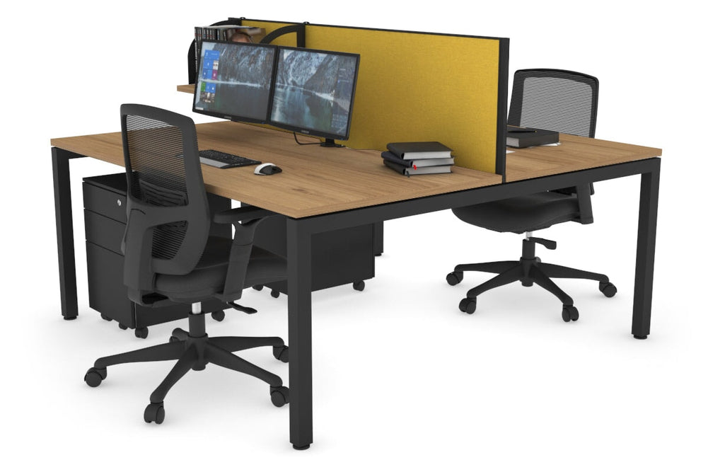 Quadro Square Legs 2 Person Office Workstation [1800L x 800W with Cable Scallop]-black leg salvage oak mustard yellow (500H x 1800W)