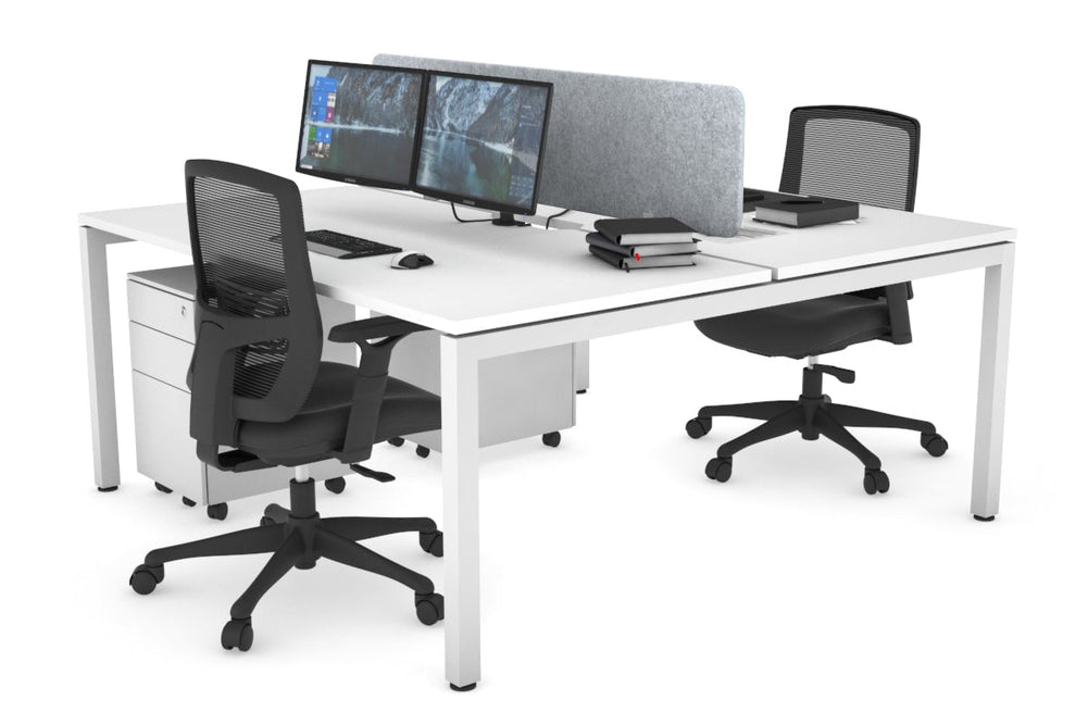Quadro Square Legs 2 Person Office Workstation [1800L x 800W with Cable Scallop]-white leg white light grey acoustic panel (400H x 1600W)