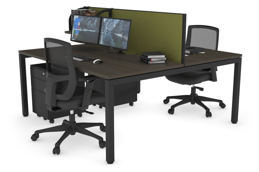 Quadro Square Legs 2 Person Office Workstation [1800L x 800W with Cable Scallop]-black leg dark oak green moss (500H x 1800W)