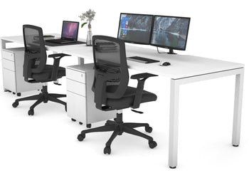 Quadro Square Leg 2 Person Run Office Workstations [1200L x 800W with Cable Scallop] Jasonl white leg white 