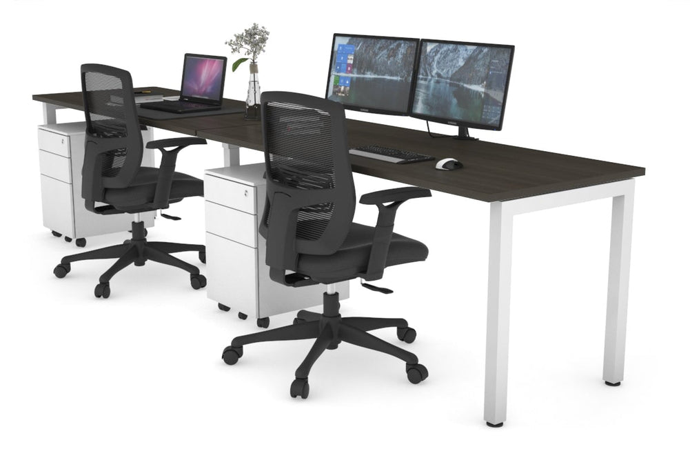 Quadro Square Legs 2 Person Run Office Workstation [1400L x 700W]-white leg dark oak 