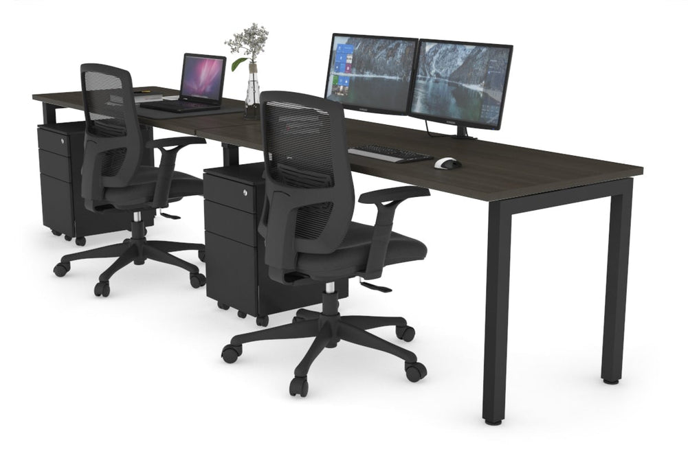 Quadro Square Legs 2 Person Run Office Workstation [1400L x 700W]-black leg dark oak 