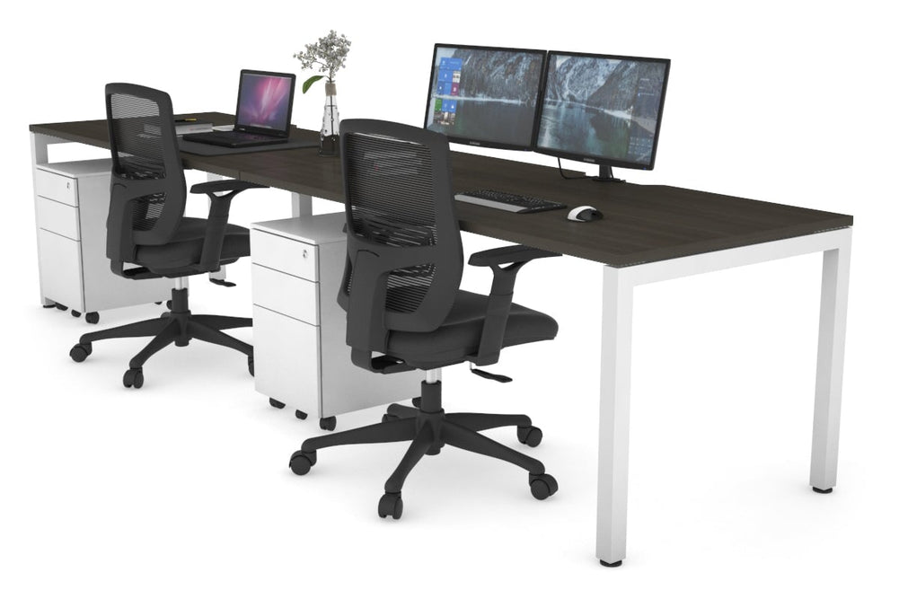Quadro Square Legs 2 Person Run Office Workstation [1400L x 800W with Cable Scallop]-white leg dark oak 