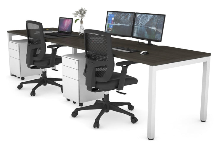 Quadro Square Leg 2 Person Run Office Workstations [1400L x 800W with Cable Scallop] Jasonl white leg dark oak 