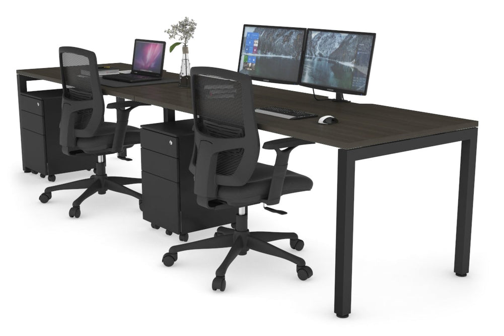 Quadro Square Legs 2 Person Run Office Workstation [1400L x 800W with Cable Scallop]-black leg dark oak 