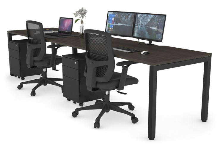 Quadro Square Leg 2 Person Run Office Workstations [1400L x 800W with Cable Scallop] Jasonl black leg dark oak 