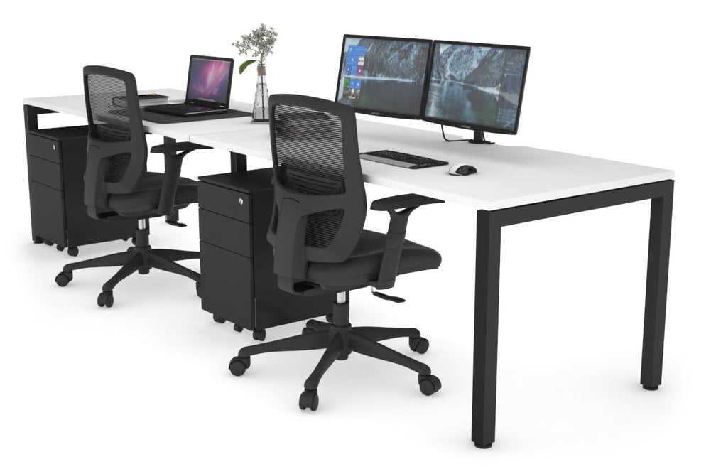 Quadro Square Legs 2 Person Run Office Workstation [1400L x 800W with Cable Scallop]-black leg white 