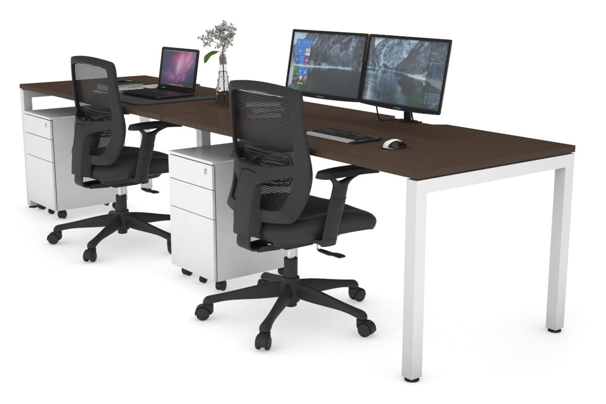 Quadro Square Leg 2 Person Run Office Workstations [1400L x 800W with Cable Scallop] Jasonl white leg wenge 
