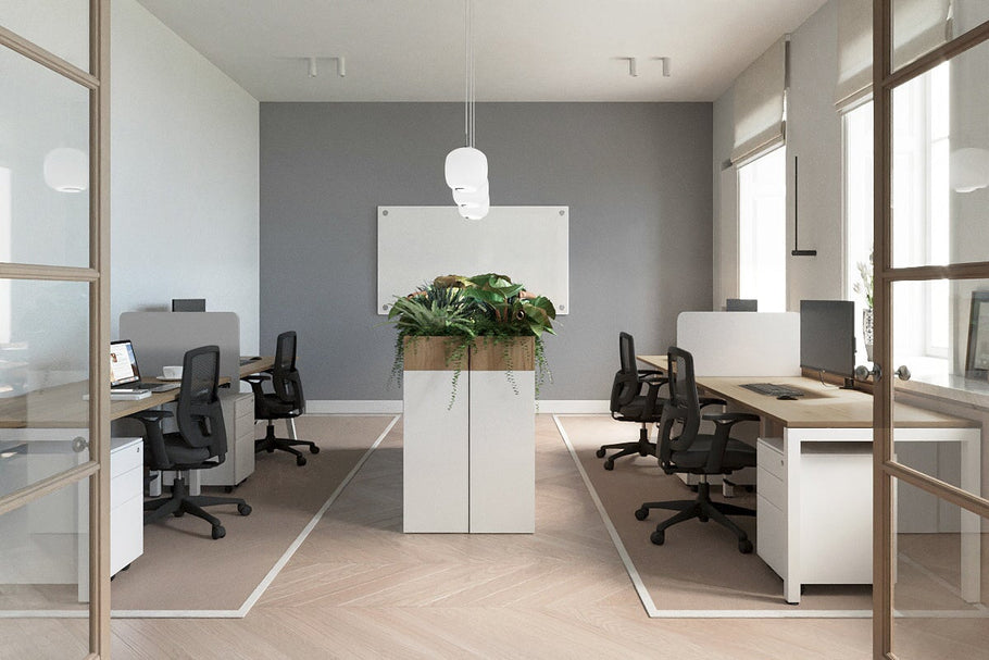 Environmental image of Quadro Square Legs 2 Person Run Office Workstation [1400L x 800W with Cable Scallop]